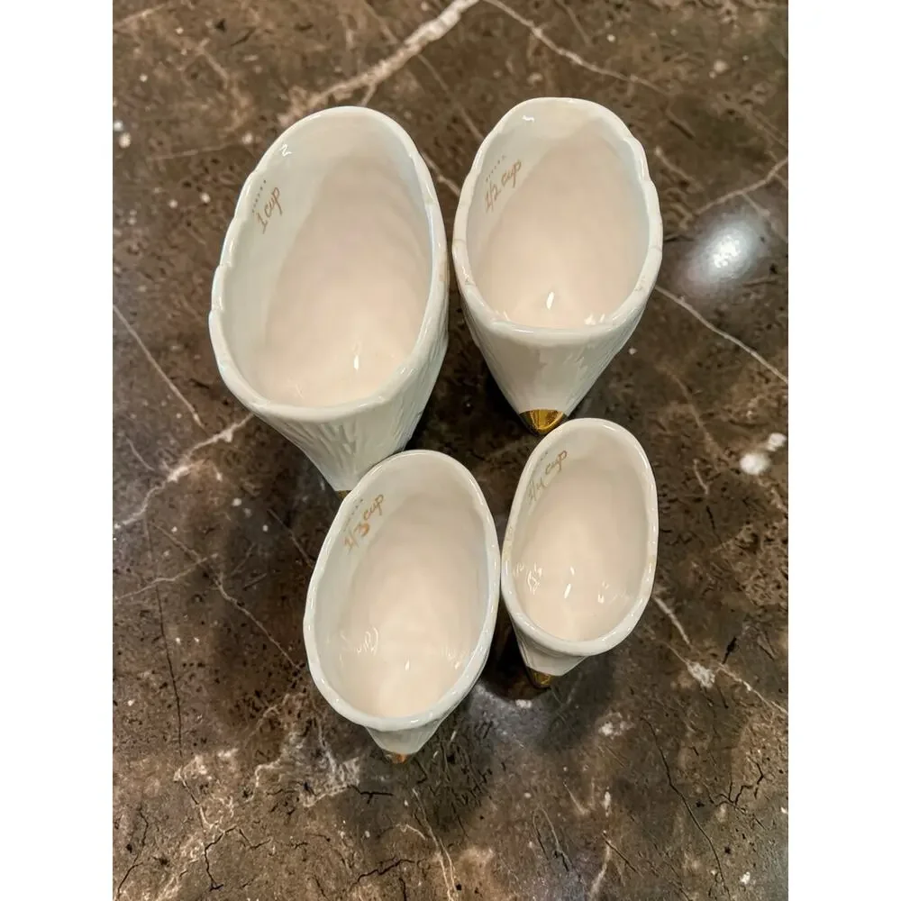 Anthropologie Hedgehog Nesting Measuring Cups - Set of 4 - White Ceramic & Gold